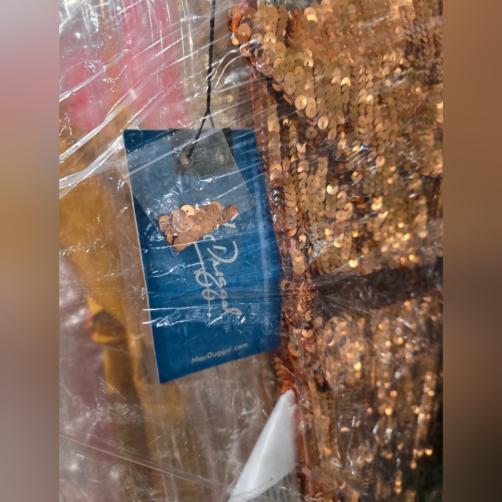 Mac Duggal Copper Sequin One-Shoulder Dress - Picture 4 of 5